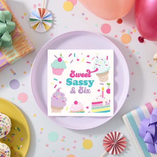 Ice Cream and Cake Sweet Sassy Six 6th Birthday Napkin (Creator Uploaded)