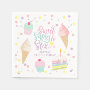 Ice Cream and Cake Sweet Sassy Six 6th Birthday Napkin