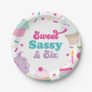 Ice Cream and Cake Sweet Sassy Six 6th Birthday Paper Plate