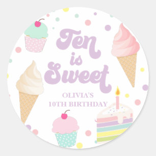 Ice Cream and Cake Ten is Sweet  10th Birthday Classic Round Sticker