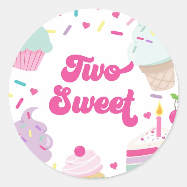Ice Cream and Cake Two Sweet 2nd Birthday Classic Round Sticker (Front)