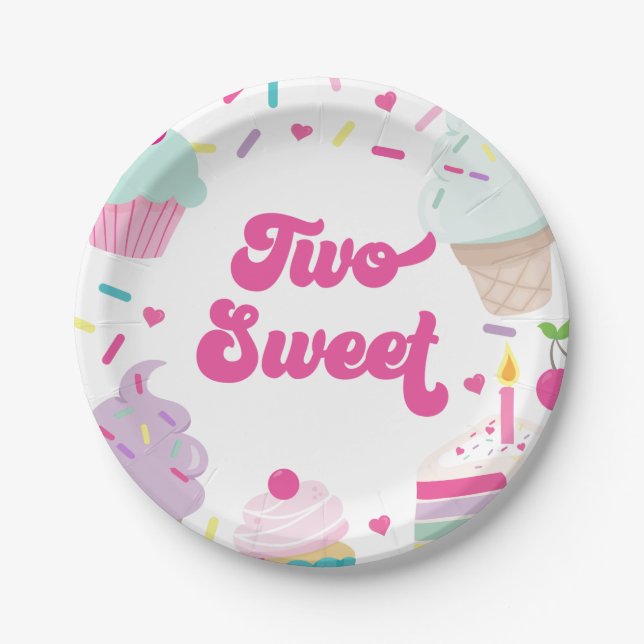 Ice Cream and Cake Two Sweet 2nd Birthday Paper Plate (Front)