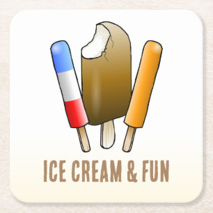 Ice Cream and Ice Pop Square Paper Coaster
