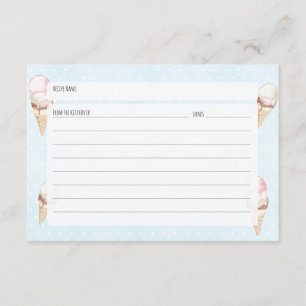 Ice Cream and Polka Dots Blue Recipe Card