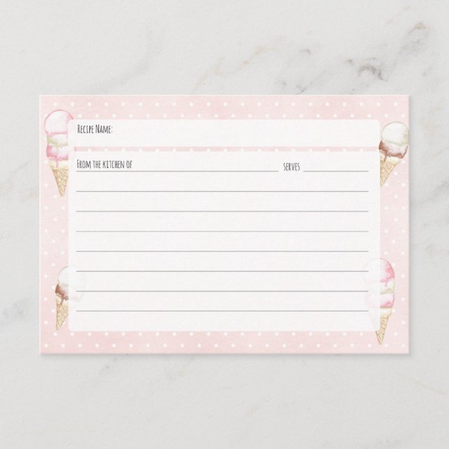 Ice Cream and Polka Dots Pink Recipe Card (Front)