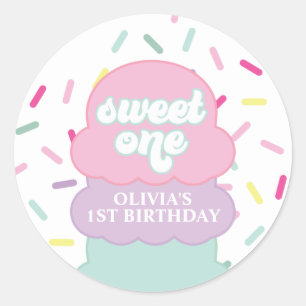 Ice Cream and Sprinkles Sweet One 1st Birthday Classic Round Sticker