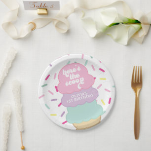 Ice Cream and Sprinkles Sweet One 1st Birthday Paper Plate