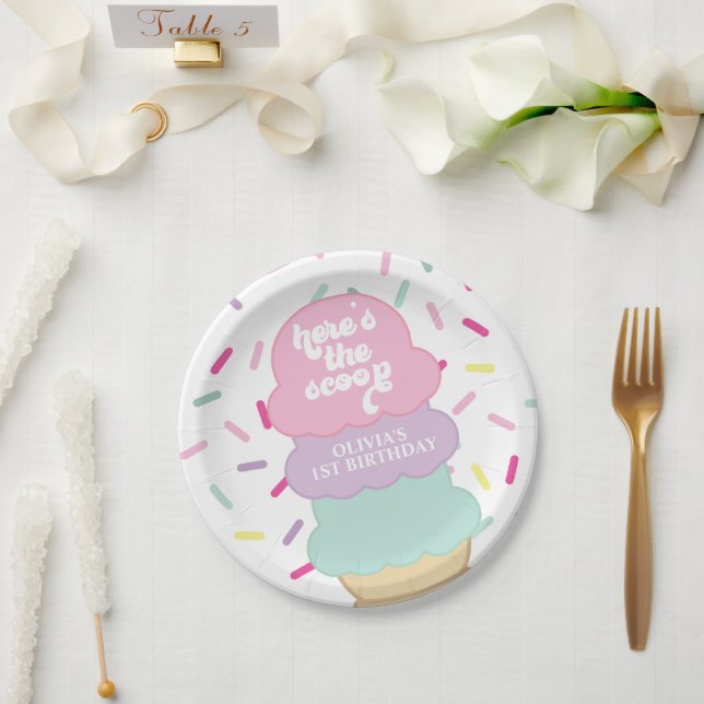 Ice Cream and Sprinkles Sweet One 1st Birthday Paper Plate (Wedding)