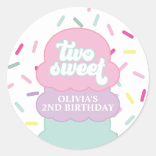 Ice Cream and Sprinkles Two Sweet 2nd Birthday Classic Round Sticker