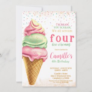 Ice Cream any age Birthday Invitation