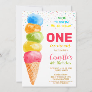 Ice Cream any age Girl Birthday Party Invitation