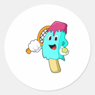 Ice cream at Tennis with Tennis racket Classic Round Sticker