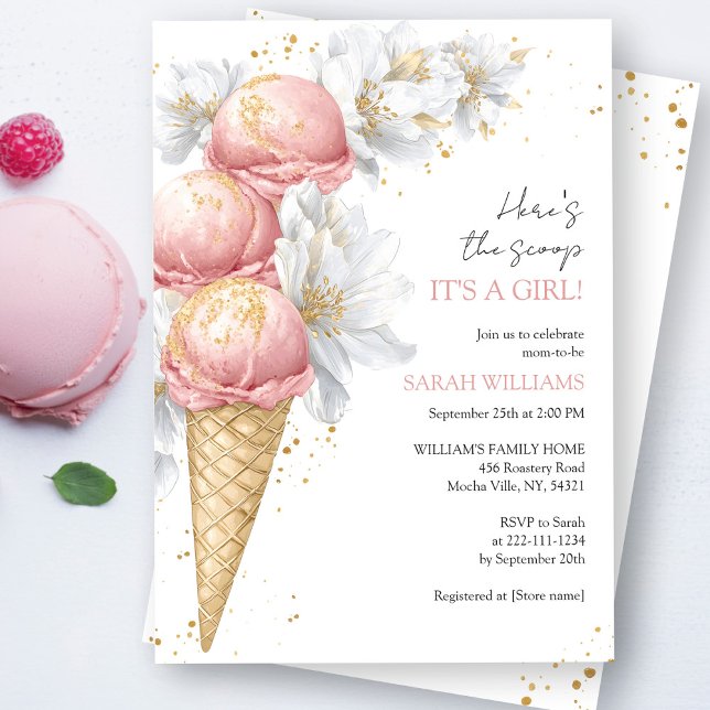 Ice Cream Baby Shower Girl Invitation (Creator Uploaded)