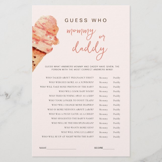 Ice Cream Baby Shower Guess Who game  (Front)