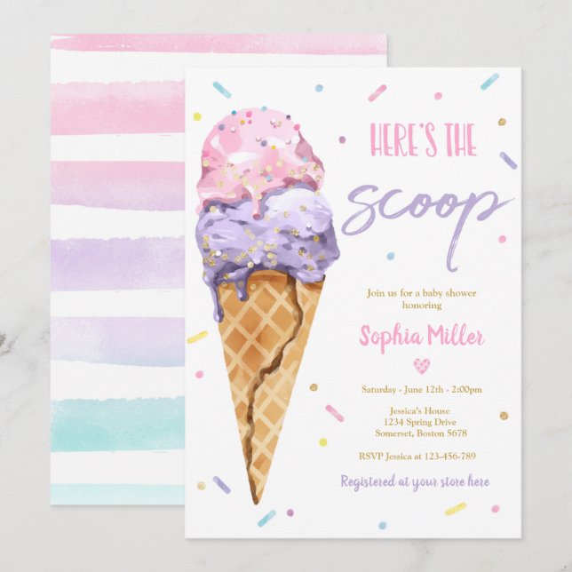 Ice Cream Baby Shower Here's The Scoop Baby Shower Invitation (Front/Back)