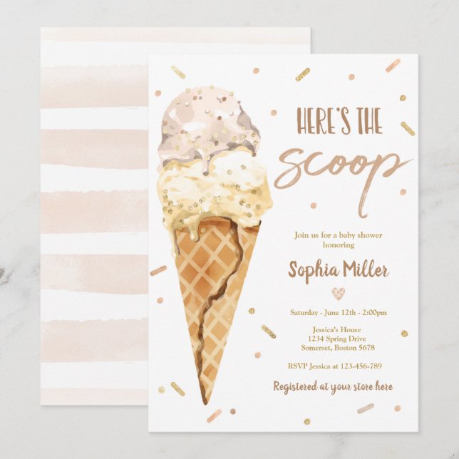 Ice Cream Baby Shower Here's The Scoop Baby Shower Invitation (Front/Back)