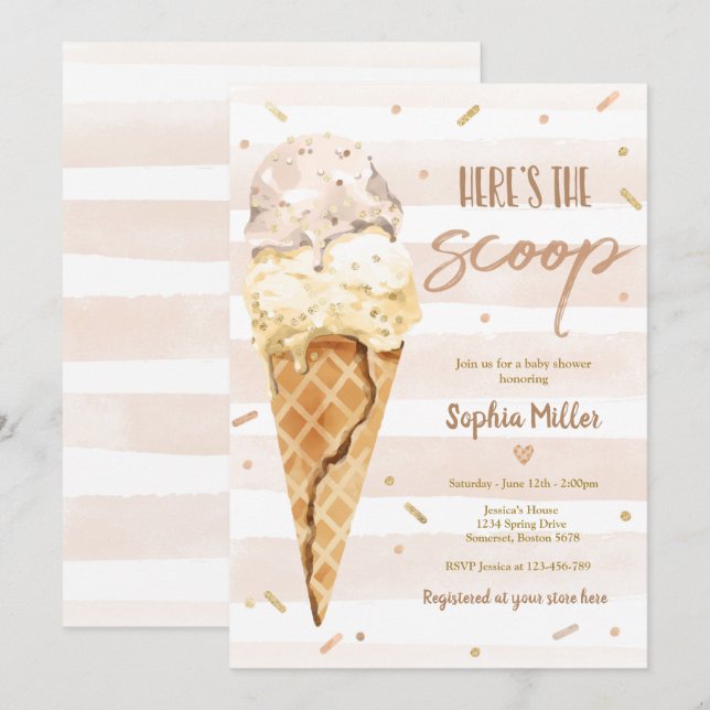 Ice Cream Baby Shower Here's The Scoop Baby Shower Invitation (Front/Back)
