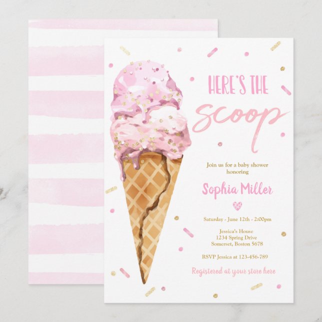 Ice Cream Baby Shower Here's The Scoop Baby Shower Invitation (Front/Back)