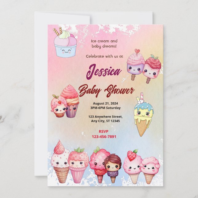 Ice Cream Baby Shower Invitation (Front)