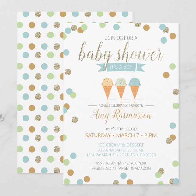 Ice Cream Baby Shower Invitation - It's a Boy (Front/Back)
