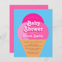 Ice Cream Baby Shower Pink Cone Budget Invitation