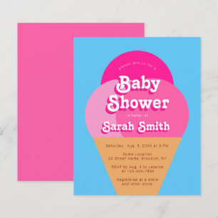 Ice Cream Baby Shower Pink Cone Budget Invitation