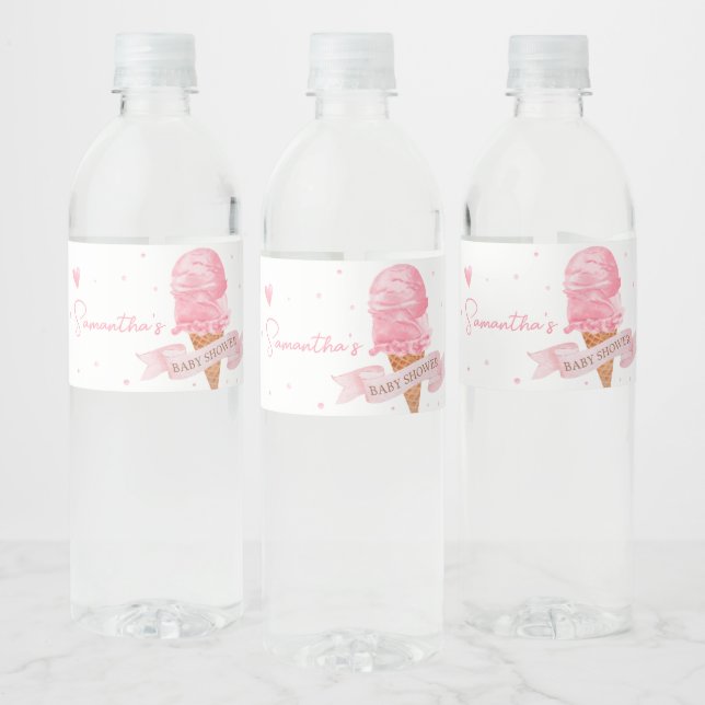 Ice Cream Baby Shower  Water Bottle Label (Bottles)