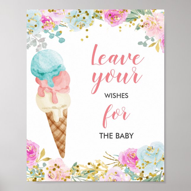 Ice Cream Baby Shower Wishes for Baby Sign   (Front)