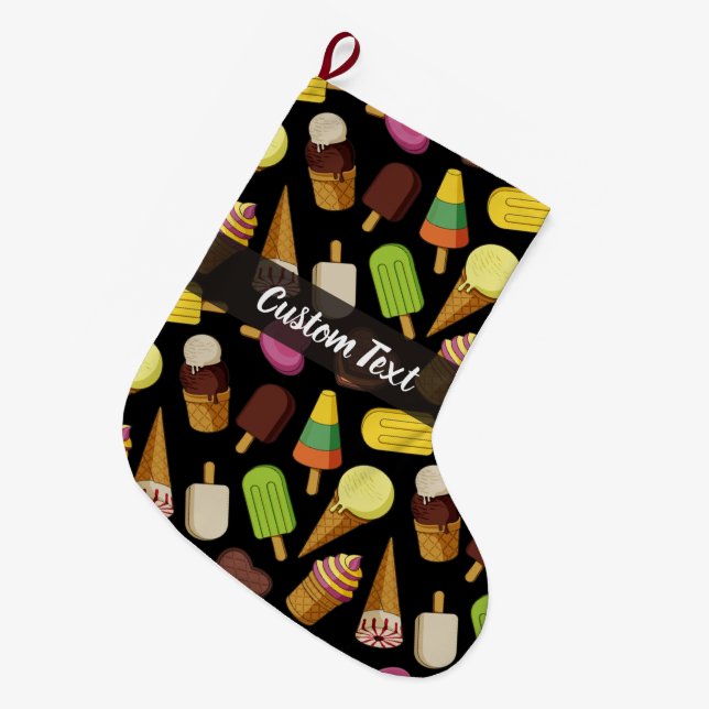 Ice Cream Background Large Christmas Stocking (Front (Hanging))