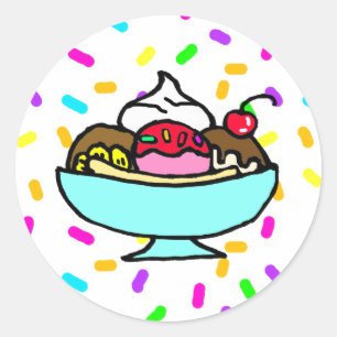 Ice Cream Banana Split Birthday Party Classic Round Sticker
