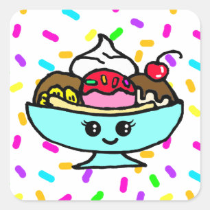 Ice Cream Banana Split Birthday Party Square Sticker