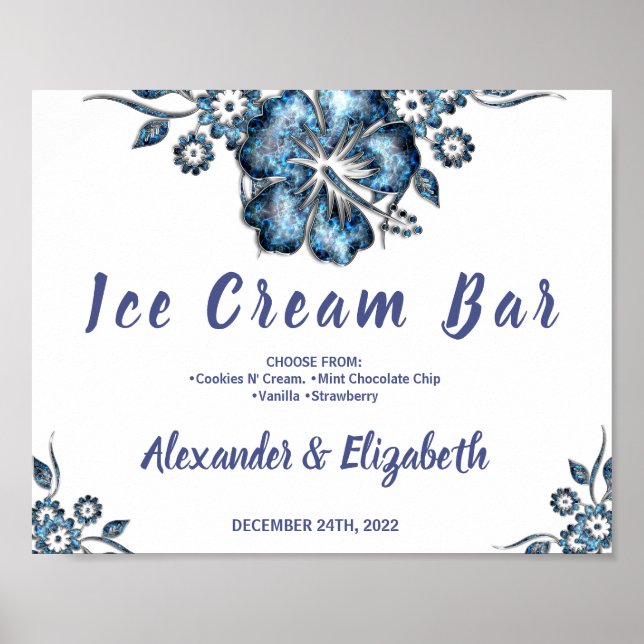 Ice Cream Bar Bridal Shower Wedding Blue Sign (Front)