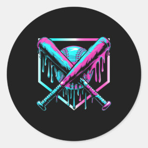 Ice Cream Baseball Drip Home Plate Bats Cool For B Classic Round Sticker