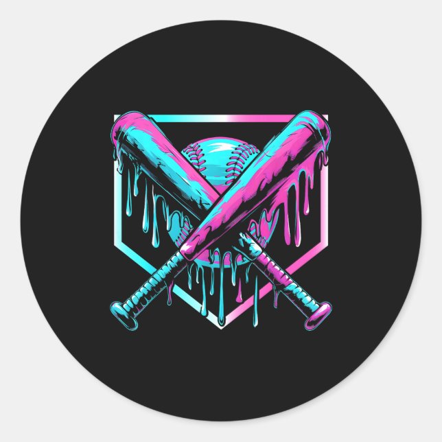 Ice Cream Baseball Drip Home Plate Bats Cool For B Classic Round Sticker (Front)