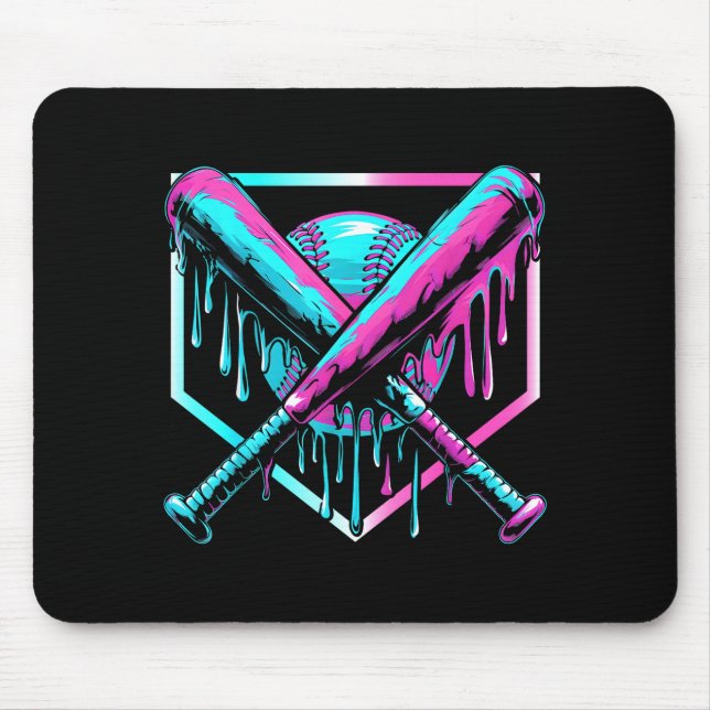 Ice Cream Baseball Drip Home Plate Bats Cool For B Mouse Mat (Front)