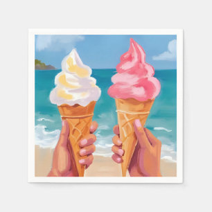 Ice Cream Beach Ocean Watercolor Painting Napkin