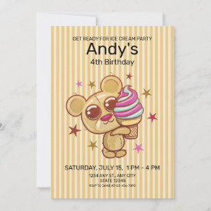 Ice Cream Bear 4th Birthday Party Invitation