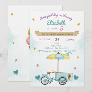 Ice Cream Bicycle,Cones, Birthday Invitation