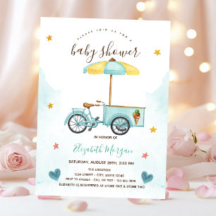 Ice Cream Bicycle Pink Striped Baby Shower Invitation
