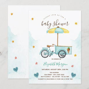 Ice Cream Bicycle Pink Striped Baby Shower Invitation