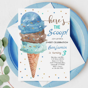Ice Cream Birthday: Blue Mint Cone Invitation