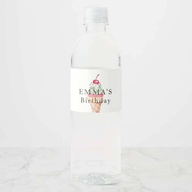 Ice cream Birthday Favour water bottles Water Bottle Label (Front)