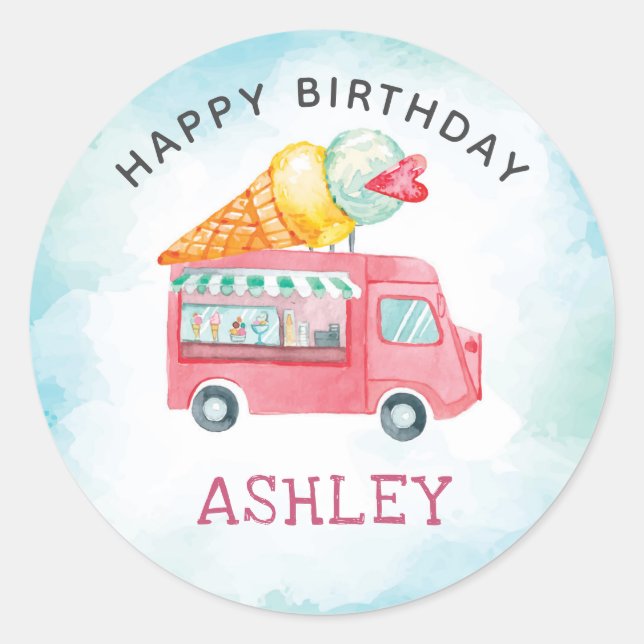 Ice Cream Birthday Happy Birthday Classic Round Sticker (Front)