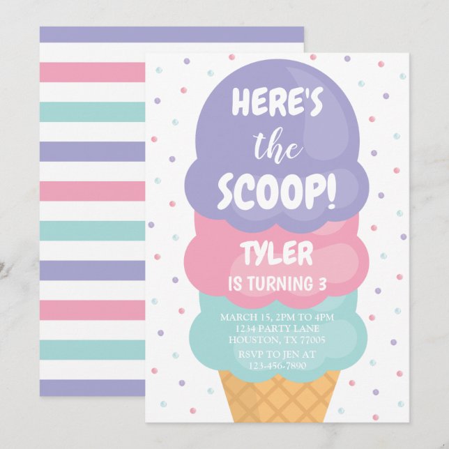 Ice Cream Birthday Invitation (Front/Back)