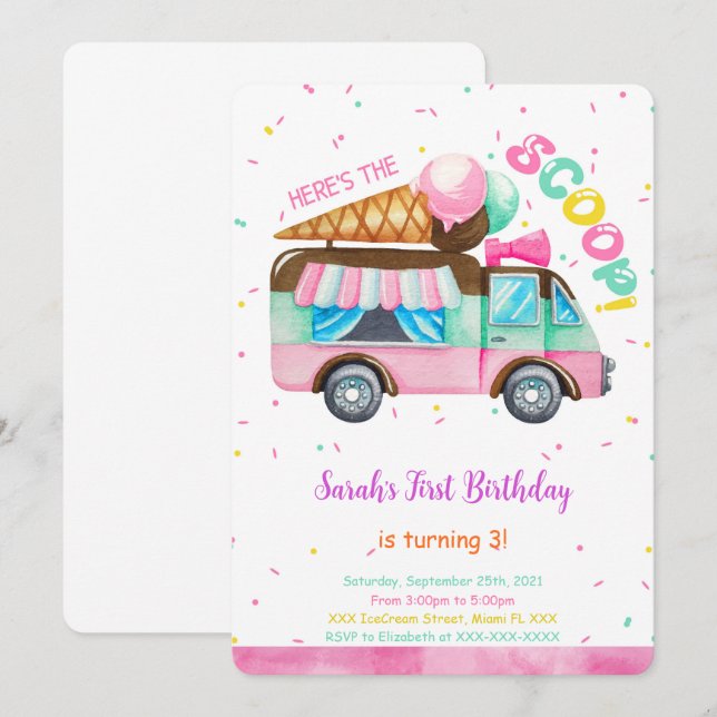 Ice Cream Birthday Invitation (Front/Back)