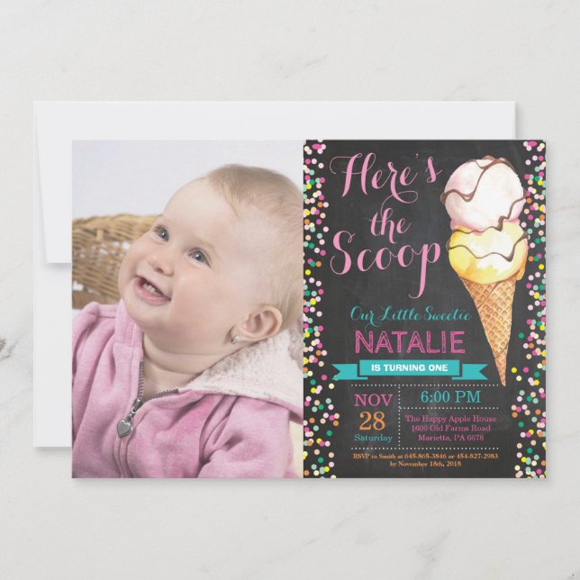 Ice Cream Birthday Invitation Summer Chalkboard (Front)