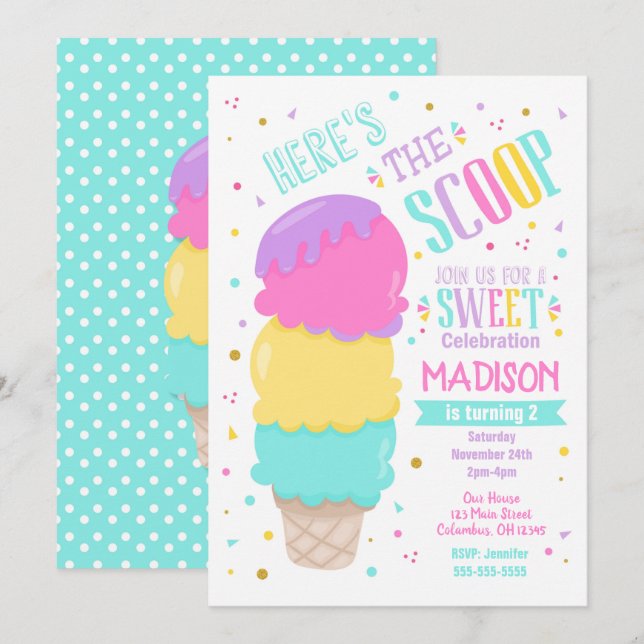 Ice Cream Birthday Invitation Sweet Celebration (Front/Back)