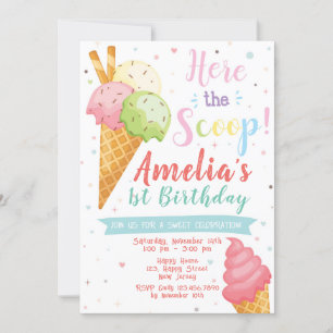 Ice Cream Birthday Invitation. Sweet Celebration Invitation