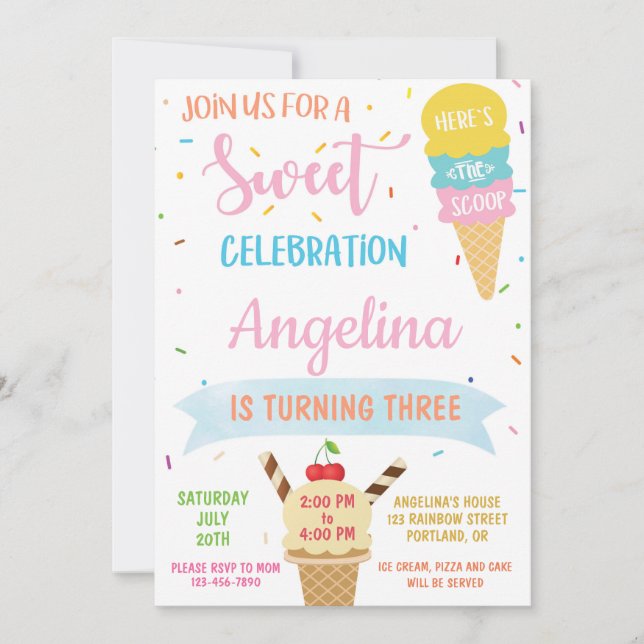 Ice cream birthday invitation Sweet party invite (Front)