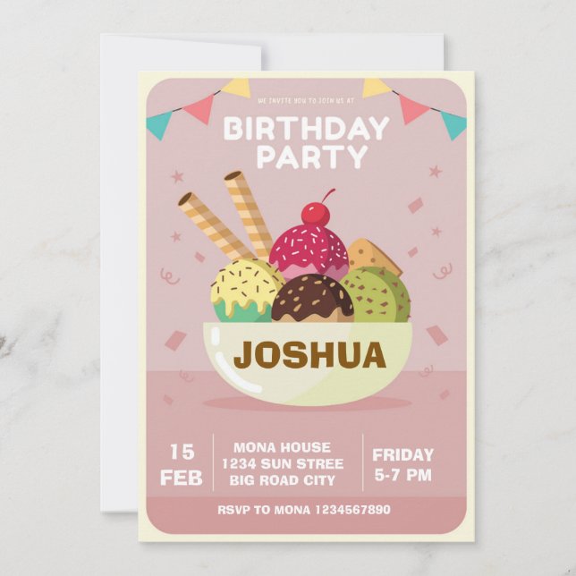 Ice Cream Birthday Invitation  Sweet Treats Sunday (Front)